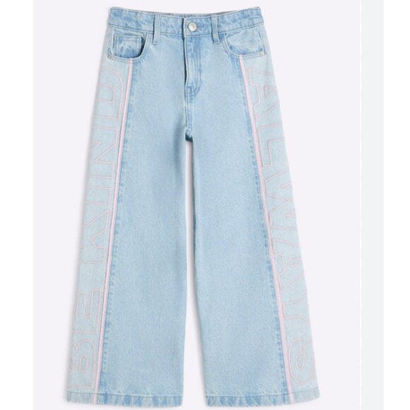 River Island Other - River Island Girls Wide Leg Embroidery Wordy Jeans - Light Blue (NWOT)